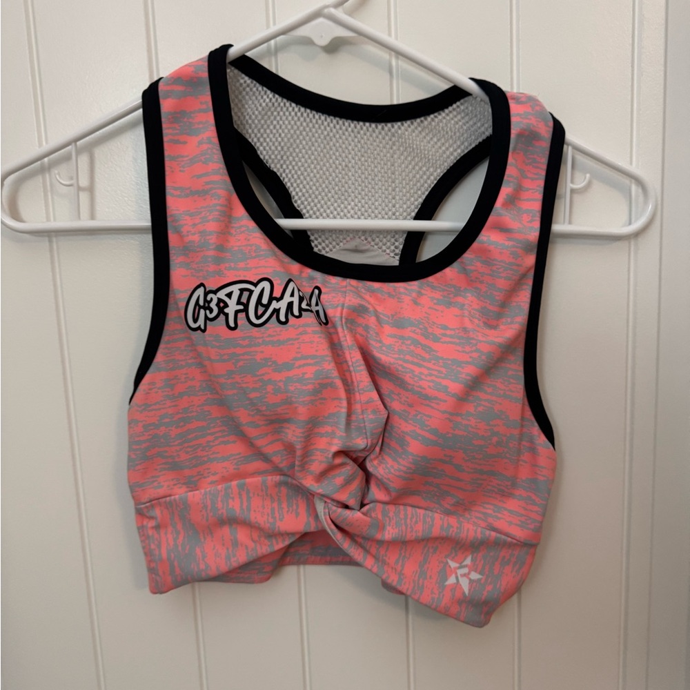 Cheer athletics peach and gray sports bra. Women’s size medium rebel #87